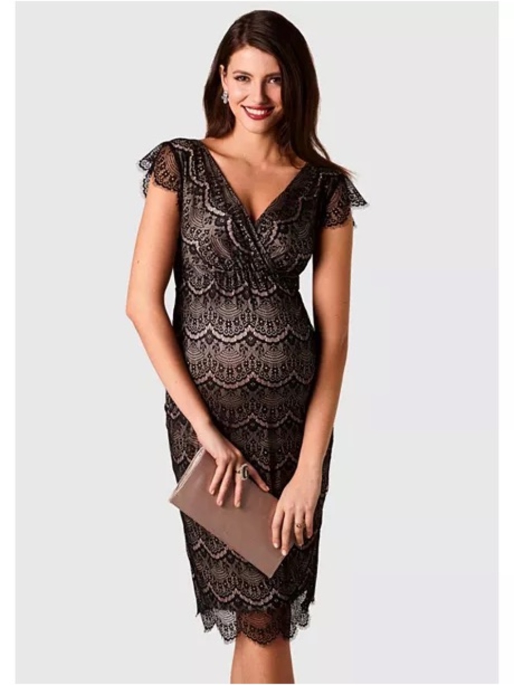 Lace Overlay V-Neck Cocktail Dress in Black